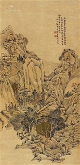 山水 立轴 纸本设色, 1882