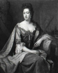 Portrait of Queen Mary II holding her septre,... Portrait of Queen Mary II holding her septre,...
