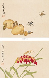 工笔草虫双挖 (various sizes; set of 2)