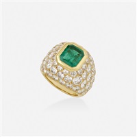 Emerald, diamond, and gold ring