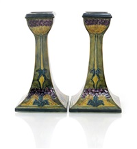 A pair of Hancock & Sons Morris Ware candlesticks