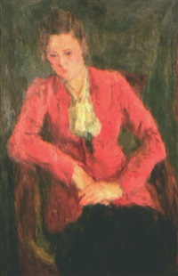 portrait de femme à la veste rouge by eugeniusz eibisch