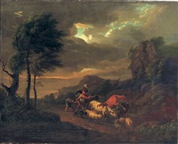 An Italianate landscape with a peasant family in An Italianate landscape with a peasant family in