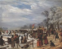 Skaters on a frozen lake