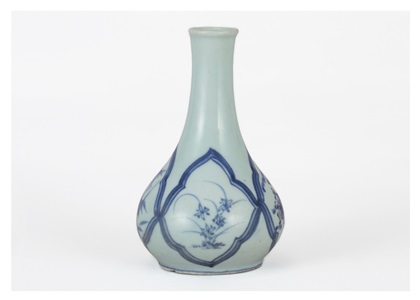 a blue-and-white bottle with plum blossom, bamboo and chrysanthemum patterns