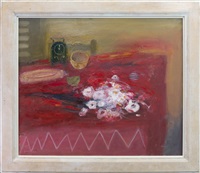 HELEN TABOR FLOWERS ON A RED TABLE
