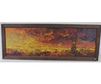 J. HOWARD RABBY SUNSET OIL ON BOARD PAINTING