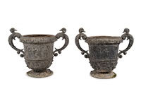 A Pair of Cast Metal Planters, 1983