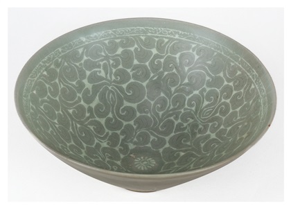 a goryeo celadon bowl with inlaid patterns