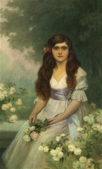 Porträt der Míla Mellanová mit Rosen, 1912