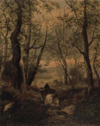 Forest scene with horse and cart