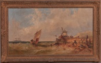 Coastal View with Fisherfolk, Windmill, and..., 1867 Coastal View with Fisherfolk, Windmill, and..., 1867
