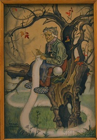 Fairy Tale Illustration: Old Woman Knitting..., 1921 Fairy Tale Illustration: Old Woman Knitting..., 1921