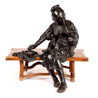 A Tokyo School bronze table group of a mother... A Tokyo School bronze table group of a mother...