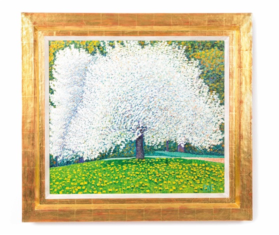 Fruhlingswiese Mit Weiss Bluhenden Obstbaumen By Peter Apolonius