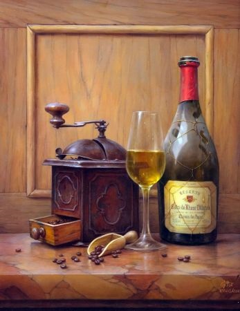 still wine coffee glass grinder gabor toth bottle ledge cotes rhone marble du artnet auction