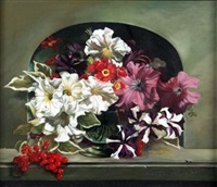 Still life of mixed flowers in a vase on marble... Still life of mixed flowers in a vase on marble...