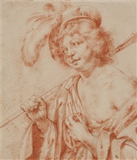 Half-length study of a young man in arcadian... Half-length study of a young man in arcadian...
