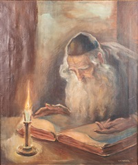 RABBI STUDYING TORAH BY CANDLELIGHT