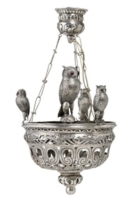 A Danish Arts & Crafts “Owl” lamp of hammered...