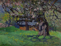 Kwitnące jabłonie w wiosennym sadzie, 1925 Kwitnące jabłonie w wiosennym sadzie, 1925