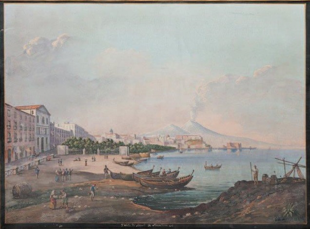 Naples Pecheurs A La Plage De Chiaia Et Vue De Naples Mergellina Pair By Giuseppe De Nigris On Artnet