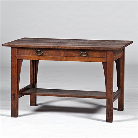 An Arts And Crafts Two Drawer Writing Desk By Gustav Stickley On