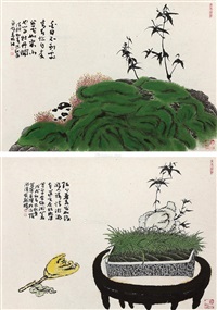 花卉 袁枚《苔》诗意图 镜心 设色纸本 (flower), 2018