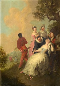 Commedia dell'Arte figures, gathered around..., 1737 Commedia dell'Arte figures, gathered around..., 1737