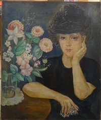 portrait de femme au bouquet by olga sacharoff