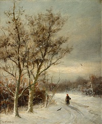 Houtsprokkelaar in een winters landschap Houtsprokkelaar in een winters landschap