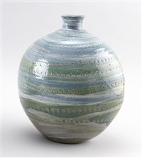 MAKOTO YABE GLAZED STONEWARE BLADDER VASE...