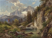 Gebirgslandschaften mit Blick auf den Watzmann, 1880 Gebirgslandschaften mit Blick auf den Watzmann, 1880