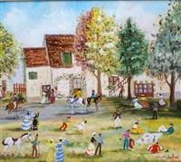 Scène animée devant la ferme