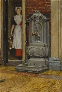 Dienstmädchen auf dem Weg zum Brunnen