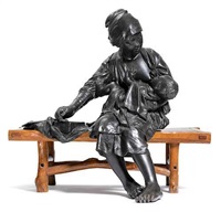 AN IMPRESSIVE FIGURE OF A MOTHER WITH CHILD