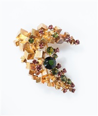 Modernist 18-Karat Yellow-Gold and Gem-Set Brooch