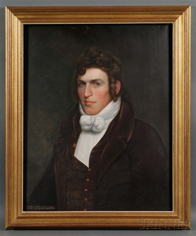 Portrait Of A Young Man With Curly Brown Hair And Blue Eyes