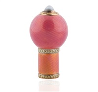 FABERGE GOLD, ENAMEL AND MOONSTONE CANE HANDLE