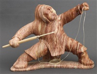 Hunter With Spear Marbled Red Stone, Stone... Hunter With Spear Marbled Red Stone, Stone...