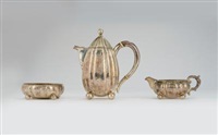 A three-piece silver mocha service with , 1900–1915