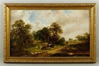 Rural English countryside landscape with figures Rural English countryside landscape with figures