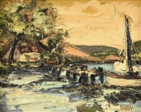 Sailboat Docked in a Quiet Bay, 1973