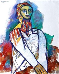Woman in a white dress and colored headscarf Woman in a white dress and colored headscarf