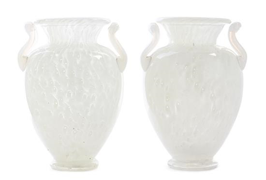 Steuben A Pair Of Cluthra Glass Vases Each Of Baluster And