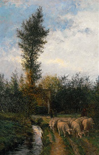 Hirte mit seinen Schafen auf dem Weg, 1901