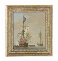 An English sixth-rate ship firing a salute as a... An English sixth-rate ship firing a salute as a...