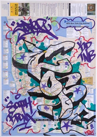 new york city subway map with graffiti by cope2