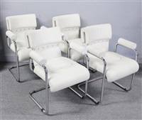 SET OF 4 WHITE LEATHER MARIANI DINING CHAIRS
