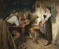 Zwei Förster schäkern mit der Kellnerin im... Zwei Förster schäkern mit der Kellnerin im...